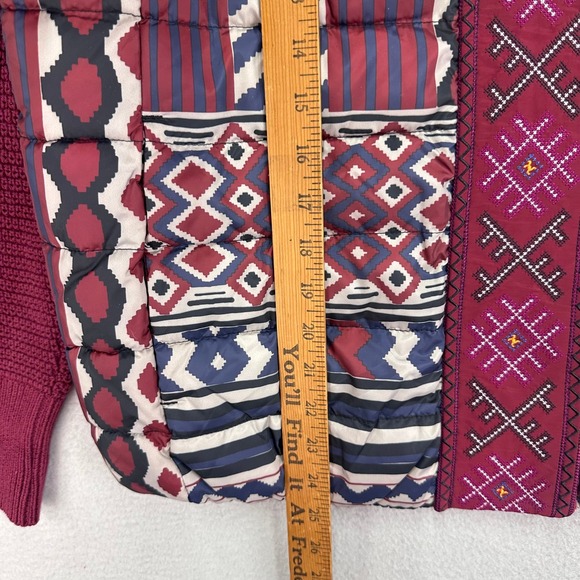 Desigual Pakaian Jadi Wanita Jacket Womens 42 Puffer Red Bright Knit Embroidered - Picture 8 of 8